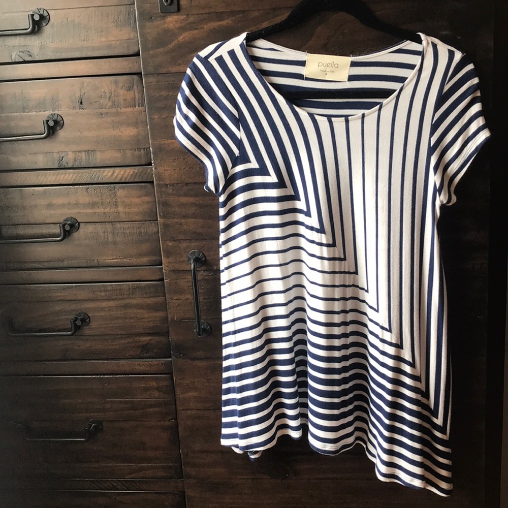 Anthropology navy and white striped top
